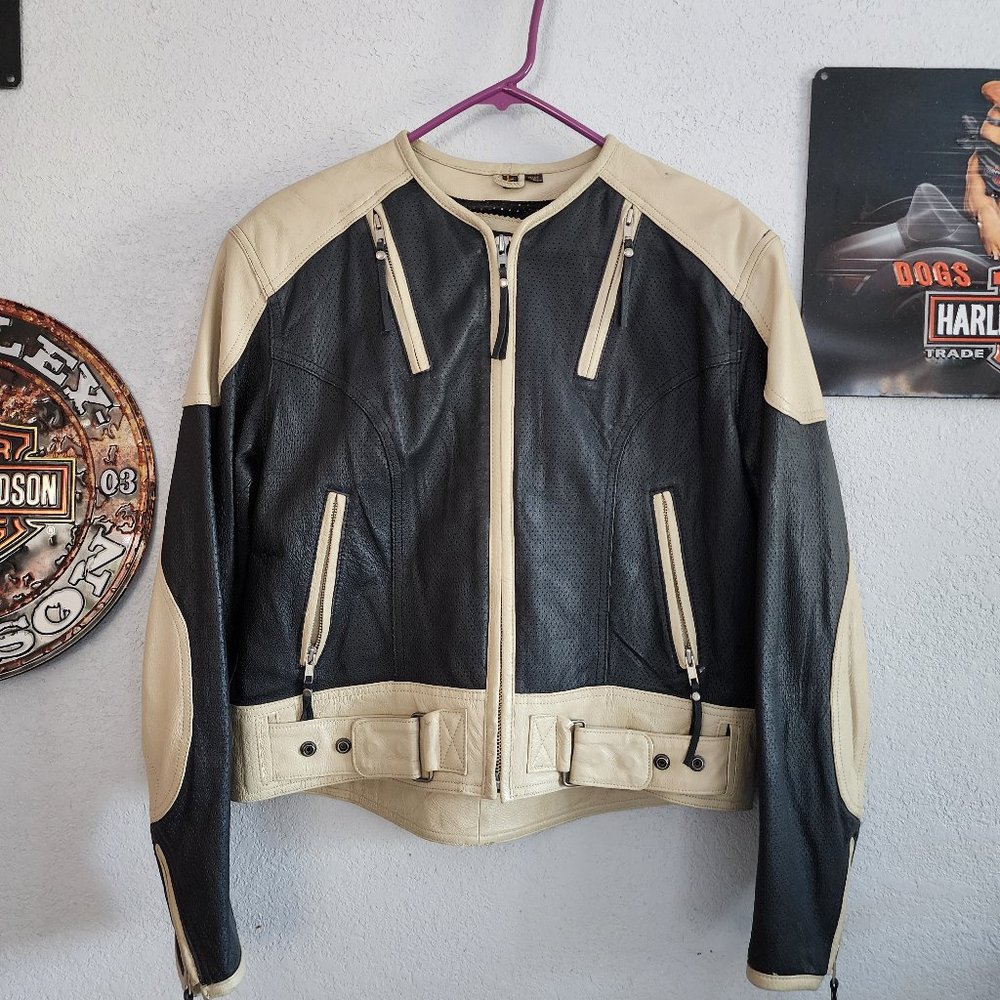 Harley Davidson Women's White Black Leather Jacket 97002-14W Size Large
